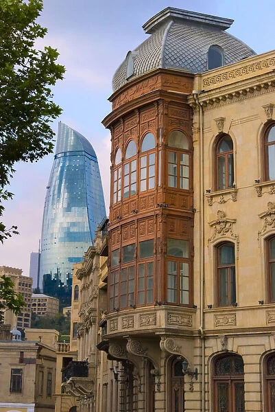 Old houses in the Inner City of Baku with Flaming Towers, Azerbaijan