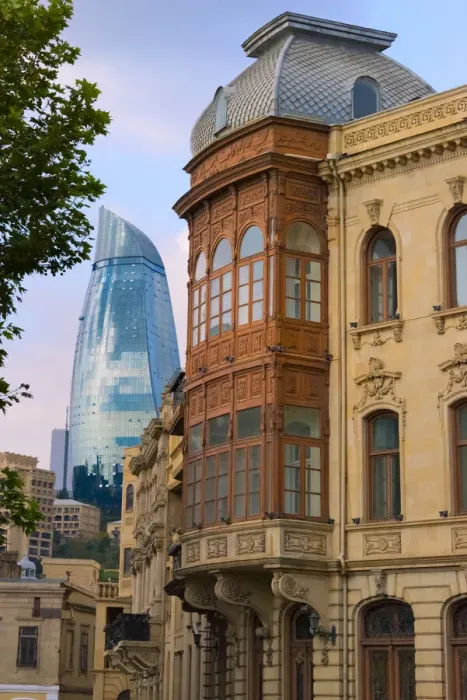 Framed Print : Old houses in the Inner City of Baku with Flaming Towers, Azerbaijan Framed Print : Old houses in the Inner City of Baku with Flaming Towers, Azerbaijan
