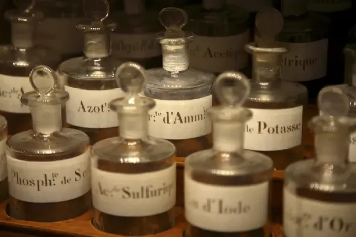 Framed Print : Old perfume testing bottles display in Musee du Parfum. Paris. France Framed Print : Old perfume testing bottles display in Musee du Parfum. Paris. France