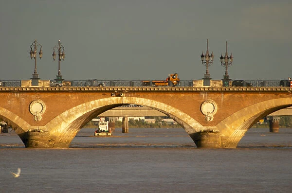 The old Pont de Pierre bridge in Bordeaux on the Garonne River