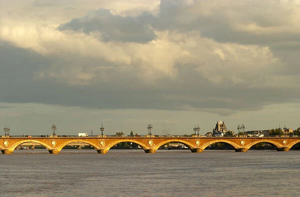 The old Pont de Pierre bridge in Bordeaux on the Garonne River