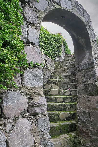 These old stone steps connect courtyards at a home in the high Andes
