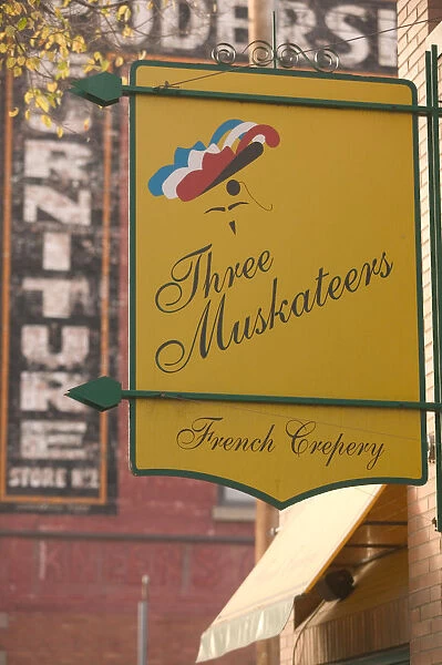 02. Canada, Alberta, Edmonton: Old Strathcona Area, Three Musketeers Creperie Sign
