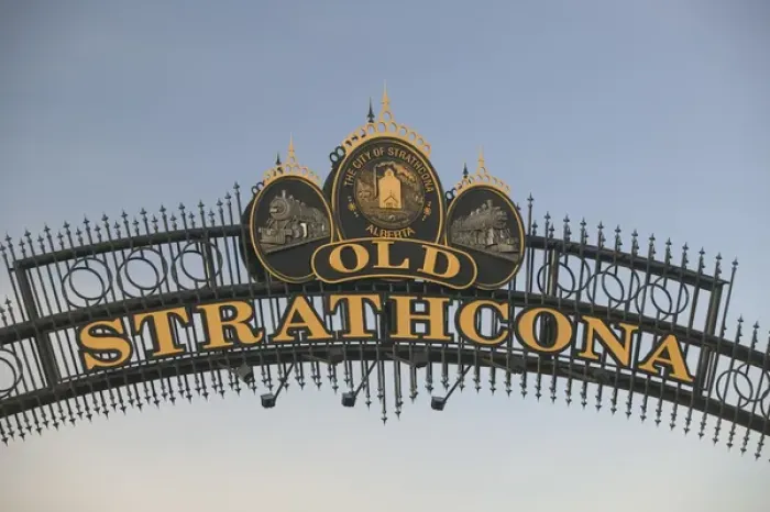 Framed Print : 02. Canada, Alberta, Edmonton: Old Strathcona Area, Old Strathcona Sign