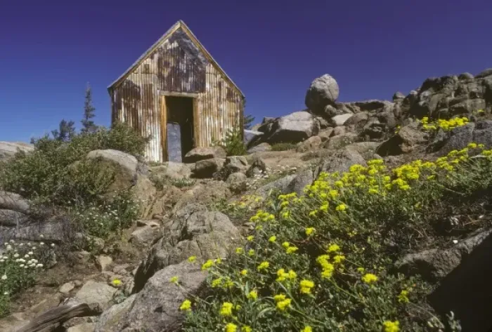 Framed Print : Old tin miners cabin in the Sierra Nevada Mountains, California, USA