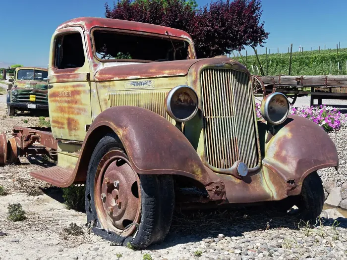 Framed Print : Old vintage rusty truck at a farm. (Editorial Use Only)