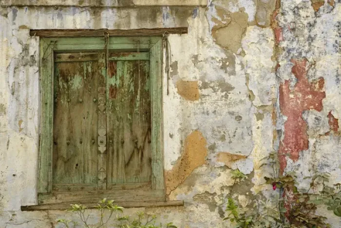 Framed Print : Old window and wall in the gullies of Delhi, India