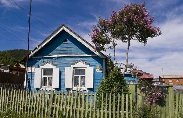 Old wooden house with shutters in Listvyanka near Irkutsk in Siberia Russia