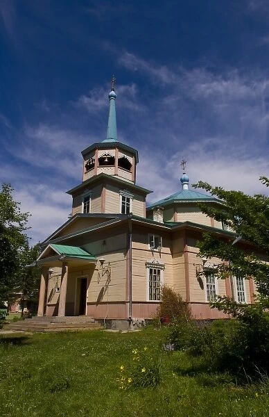 Old wooden Russian Orthodox church in Listvyanka near Irkutsk in Siberia Russia