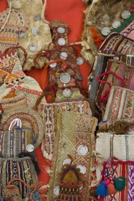 Framed Print : Old woven purses displayed in market, Chinchero (near Cuzco), Peru Framed Print : Old woven purses displayed in market, Chinchero (near Cuzco), Peru