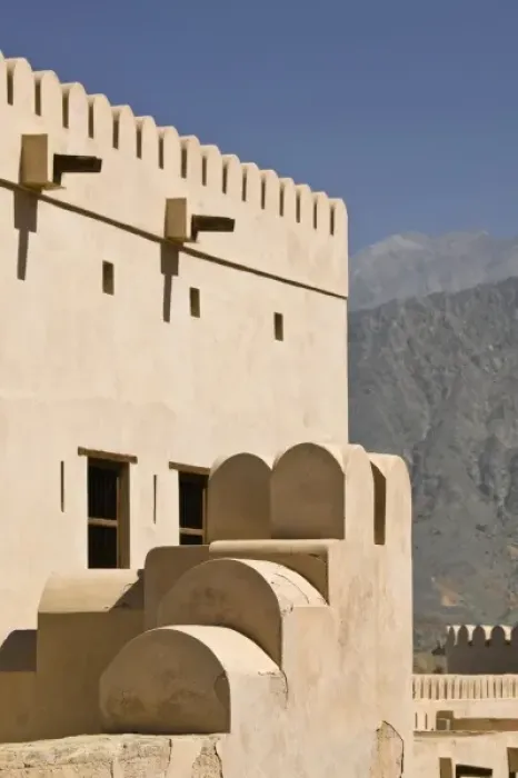 Framed Print : Oman, The Batinah Plain, Nakhal. Nakhal Fort, at the foot of the Hajar Mountains