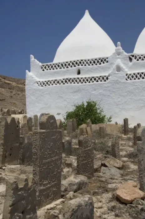 Framed Print : Oman, Dhofar, Salalah. Ancient Mirbat cemetary & historic site of Mohamed Bin Ali Tomb
