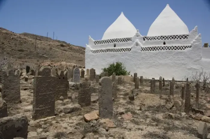 Framed Print : Oman, Dhofar, Salalah. Ancient Mirbat cemetary & historic site of Mohamed Bin Ali Tomb