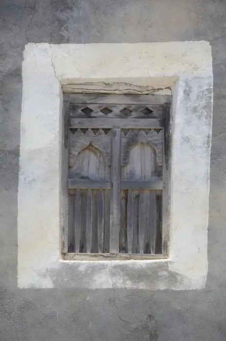 Framed Print : Oman, Dhofar, Salalah. Mirbat, the ancient capital of Dhofar. Typical home window detail