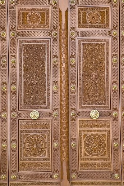 Oman, Muscat, Al, Ghubrah. Grand Mosque, Hand Carved Door Detail