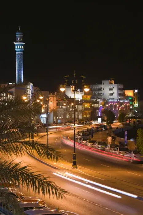 Framed Print : Oman, Muscat, Mutrah. Mutrah Corniche Buildings  /  Evening