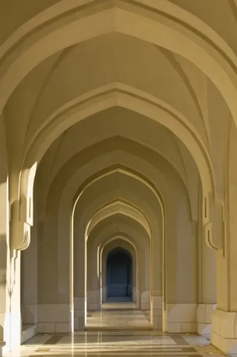 Framed Print : Oman, Muscat, Walled City of Muscat. Arabian Arches by the Sultans Palace