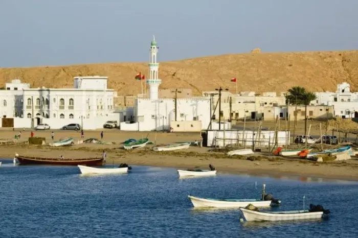 Framed Print : Oman, Sharqiya Region, Sur. Ayajh Town, Dusk Framed Print : Oman, Sharqiya Region, Sur. Ayajh Town, Dusk