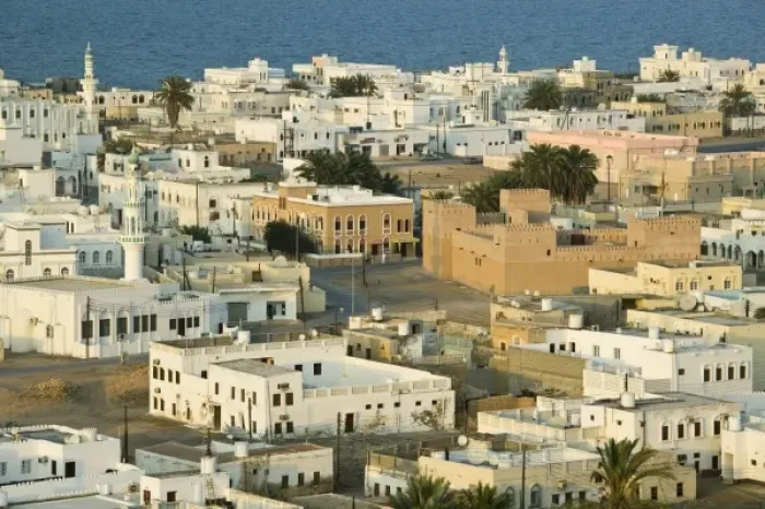 Framed Print : Oman, Sharqiya Region, Sur. View of Al Ayajh Town / Late Afternoon Framed Print : Oman, Sharqiya Region, Sur. View of Al Ayajh Town / Late Afternoon