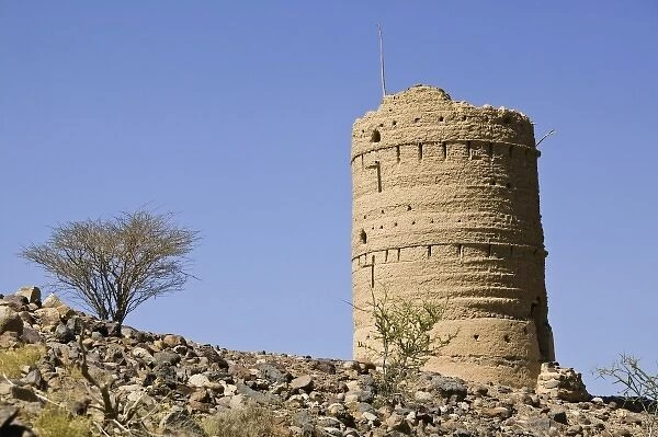 Oman, Western Hajar Mountains, Al Hamra. Watch Tower Ruins