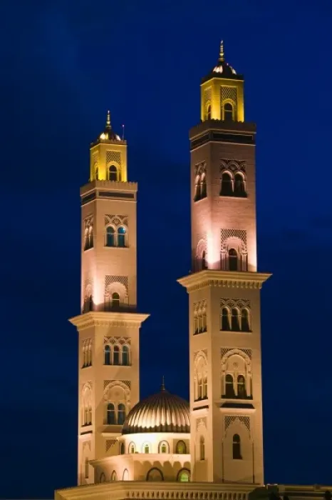 Framed Print : Oman, Western Hajar Mountains, Bahla. Bahla Mosque  /  Dusk
