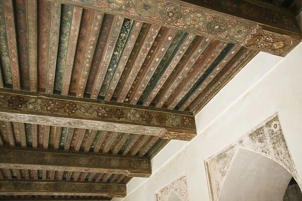 Oman, Western Hajar Mountains, Jabrin. Jabrin Castle  /  Fort, original painted ceiling