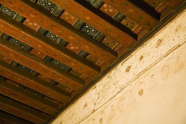 Oman, Western Hajar Mountains, Jabrin. Jabrin Castle  /  Fort, original painted ceiling