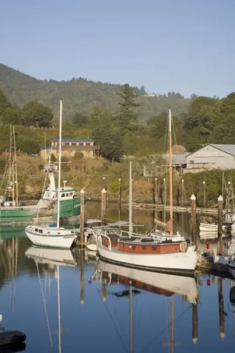 Framed Print : OR, Brookings-Harbor, Port of Brookings-Harbor, Sailboats and fishing boat