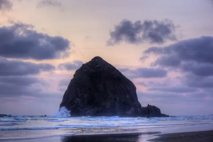 Framed Print : OR, Cannon Beach, Haystack Rock at sunset
