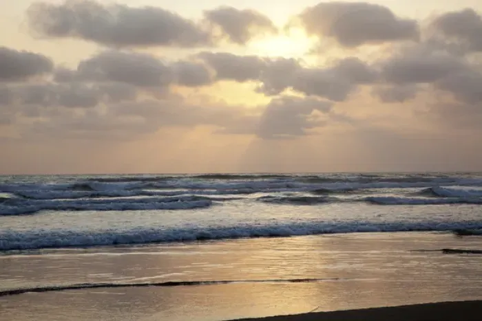 Framed Print : OR, Cannon Beach, ocean waves at sunset