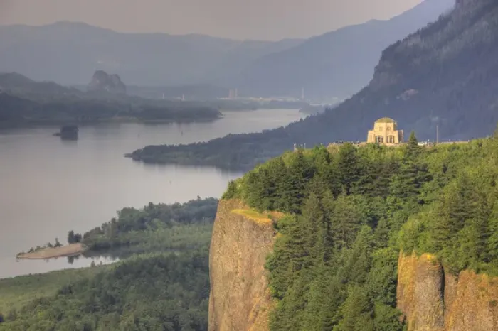 Framed Print : OR, Columbia River Gorge, Vista House at Crown Point, and the Columbia River Framed Print : OR, Columbia River Gorge, Vista House at Crown Point, and the Columbia River