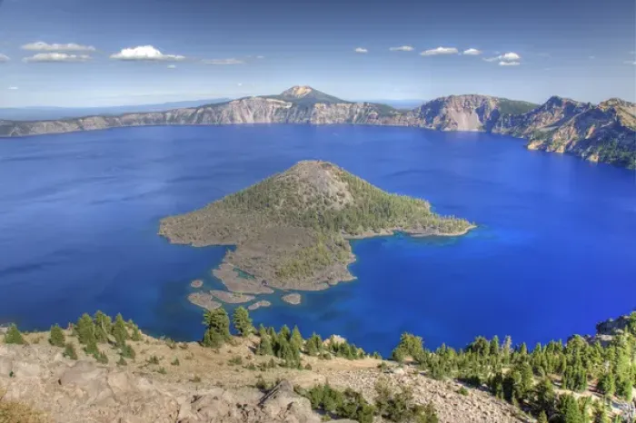 Framed Print : OR, Crater Lake National Park, Wizard Island and Crater Lake, view from The Watchman area