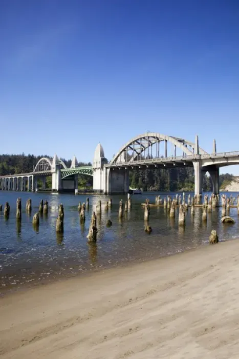 Framed Print : OR, Florence, Siuslaw River Bridge, built in 1936; on highway 101
