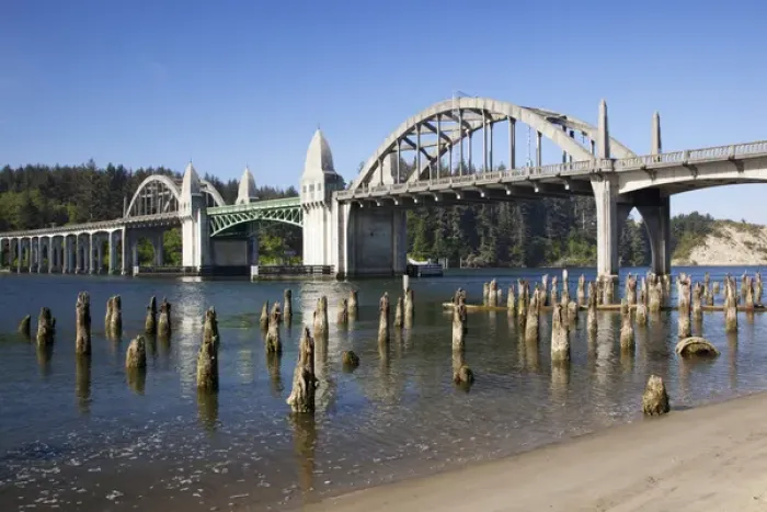 Framed Print : OR, Florence, Siuslaw River Bridge, built in 1936; on highway 101 Framed Print : OR, Florence, Siuslaw River Bridge, built in 1936; on highway 101