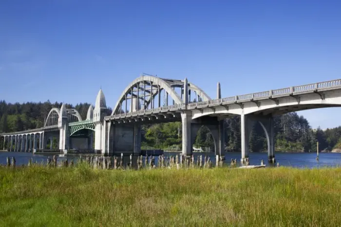 Framed Print : OR, Florence, Siuslaw River Bridge, built in 1936; on highway 101 Framed Print : OR, Florence, Siuslaw River Bridge, built in 1936; on highway 101