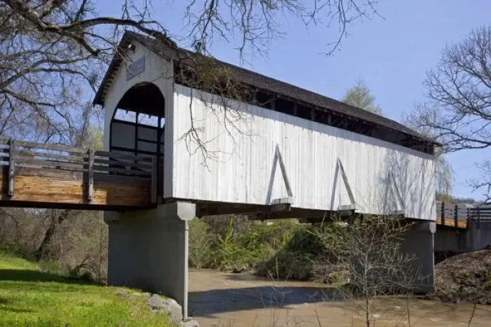 Framed Print : OR, Jackson County, Antelope Creek Covered Bridge, built in 1922, now located in