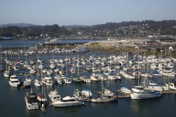 Framed Print : OR, Newport, Port of Newport from Yaquina Bay Bridge