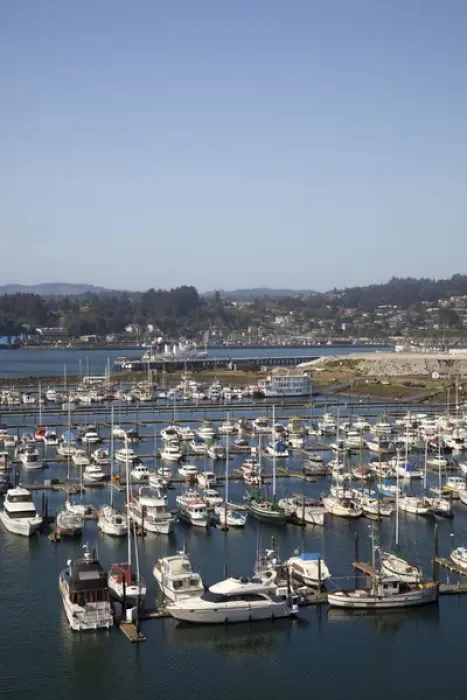 Framed Print : OR, Newport, Port of Newport from Yaquina Bay Bridge