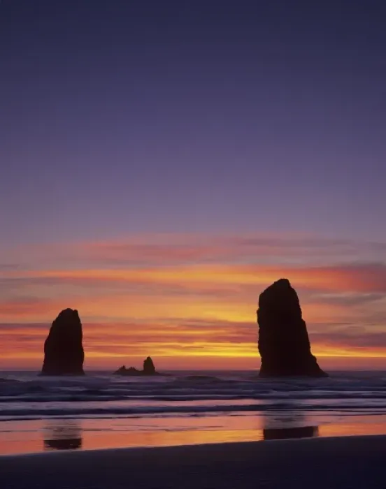 Framed Print : OR, Oregon Coast, Cannon Beach, seastacks at sunset Framed Print : OR, Oregon Coast, Cannon Beach, seastacks at sunset