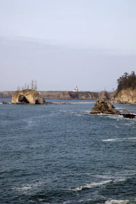 Framed Print : OR, Oregon Coast, Cape Arago lighthouse, on an islet off Gregory Point