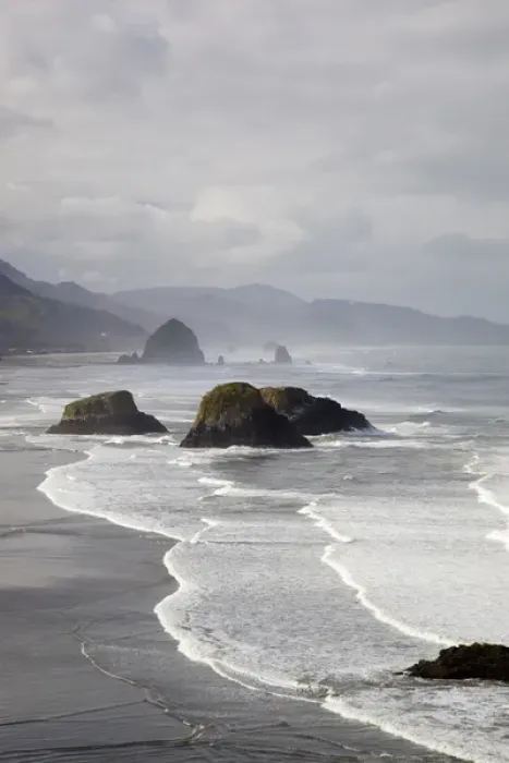 Framed Print : OR, Oregon Coast, Ecola State Park, Crescent Beach, Cannon Beach and Haystack Rock
