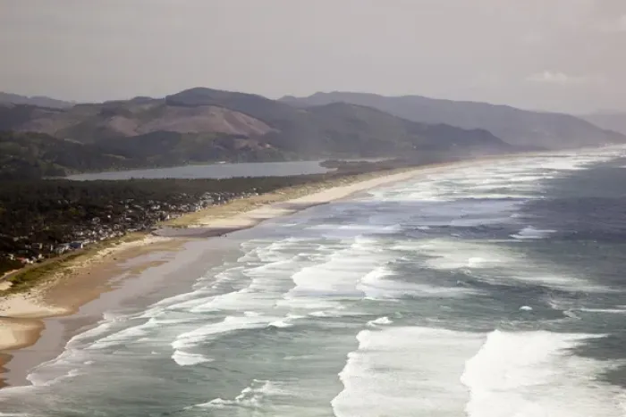 Framed Print : OR, Oregon Coast, Neahkahnie Beach and Manzanita and beach from viewpoint Framed Print : OR, Oregon Coast, Neahkahnie Beach and Manzanita and beach from viewpoint