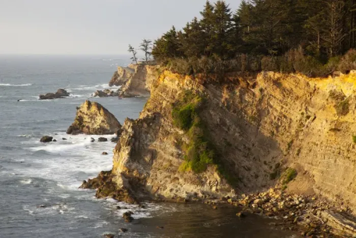 Framed Print : OR, Shore Acres State Park, sandstone cliffs and shore line Framed Print : OR, Shore Acres State Park, sandstone cliffs and shore line