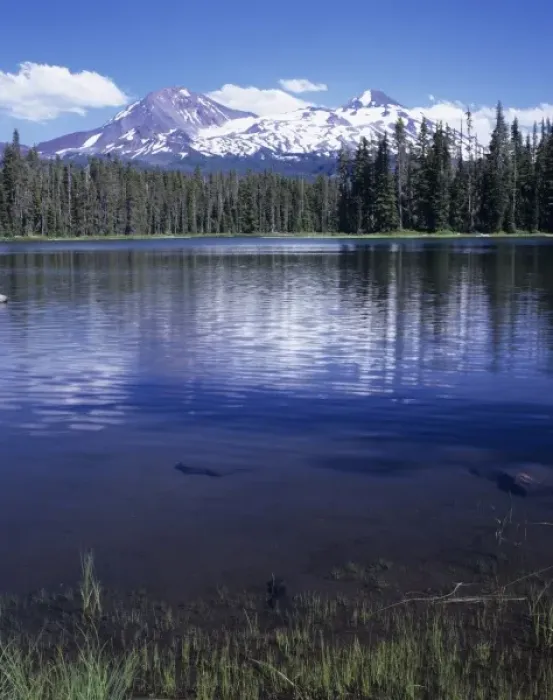 Framed Print : OR, Willamette NF, Scott Lake with North and Middle Sisters