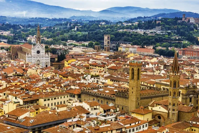 Framed Print : Orange roofs, Badia Florentina Abbey, Santa Croce Church cityscape, Florence, Italy Framed Print : Orange roofs, Badia Florentina Abbey, Santa Croce Church cityscape, Florence, Italy