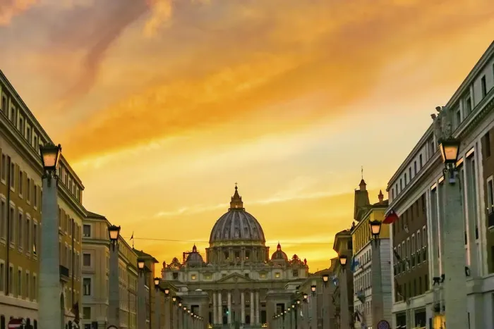 Framed Print : Orange sunset and illuminated streetlights. Via della Conciliazione Framed Print : Orange sunset and illuminated streetlights. Via della Conciliazione