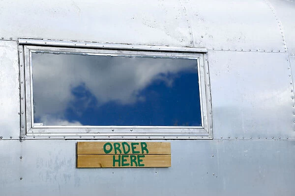 Order here sign on a vintage trailer, Phoenicia, New York, USA