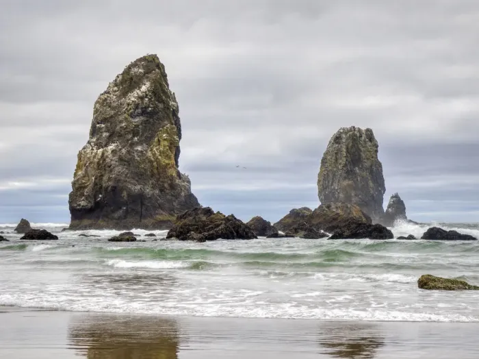 Framed Print : Oregon, Cannon Beach. Needle Seastack, stormy sky Framed Print : Oregon, Cannon Beach. Needle Seastack, stormy sky