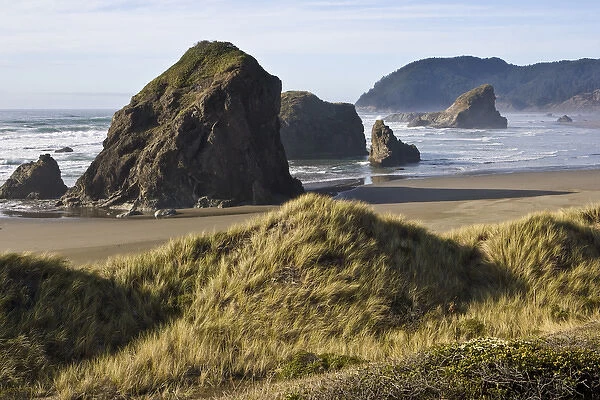Oregon coastline dotted with haystacks
