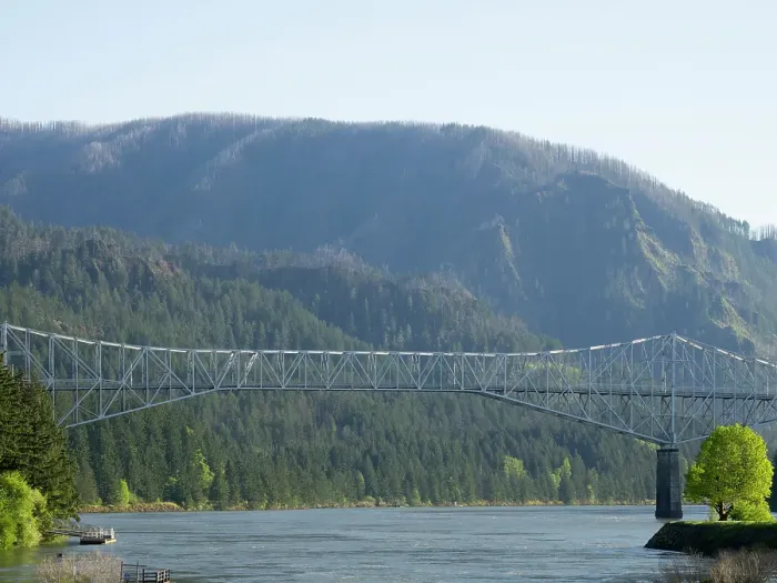 Framed Print : Oregon, USA. Columbia River Gorge National Scenic Area, Bridge of the Gods spans the Columbia River, a steel truss cantilever bridge Framed Print : Oregon, USA. Columbia River Gorge National Scenic Area, Bridge of the Gods spans the Columbia River, a steel truss cantilever bridge